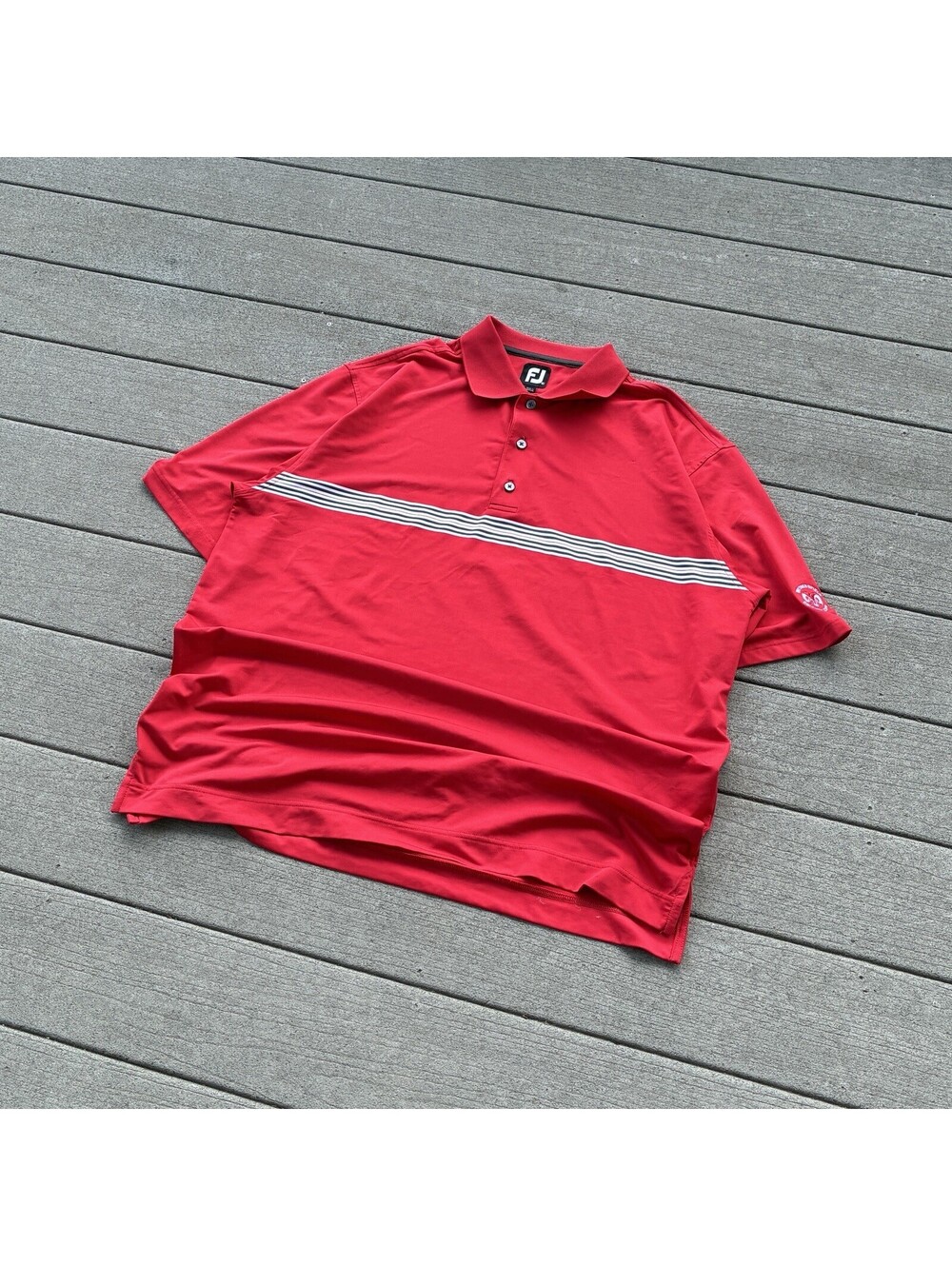 FootJoy Red Performance Golf Polo Shirt Striped Short Sleeve Men's XL